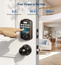 Load image into Gallery viewer, Veise Fingerprint Door Lock with 2 Door Knobs - Keyless Entry Door Lock with Handle, Electronic Keypad Deadbolt, Smart Front Door Lock Set, Auto Lock, Waterproof, Easy Installation, Oil-Rubbed Bronze
