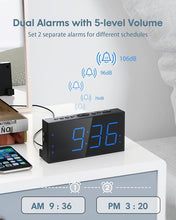 Load image into Gallery viewer, Loud Alarm Clock with Bed Shaker, Vibrating Alarm Clock for Heavy Sleepers Hearing Impaired Deaf Teens, Dual Alarm Clock with 7.5’’ Large LED Display, USB Charger, Dimmer, Snooze &amp; Battery Backup
