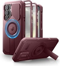 Load image into Gallery viewer, Dexnor for Samsung Galaxy S25 Plus Case with Camera Cover &amp; Adjustable Kickstand &amp; Built-in Screen Protector, Magnetic Rugged Shockproof Bumper Cases Heavy-Duty Protective Cover (2025),Maroon Red
