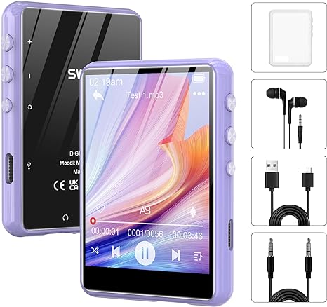 MP3 Player Bluetooth 5.3, SWOFY 64GB Mp3 Music Player with Touch Screen, Portable Digital Audio Player with HD Speaker FM Radio, Support up 128GB Purple