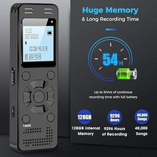 Load image into Gallery viewer, 128GB Digital Voice Recorder for Lectures Meetings - EVIDA 9296 Hours Voice Activated Recording Device Audio Recorder with Playback,Password
