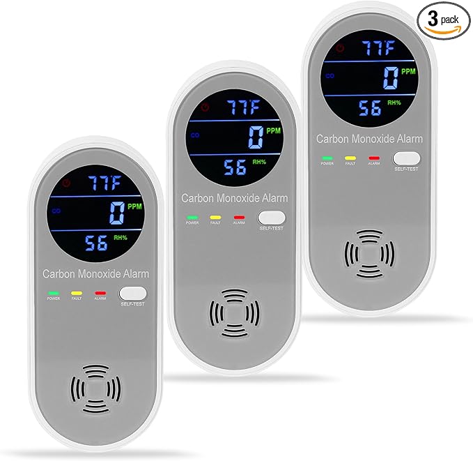 3 Packs Carbon Monoxide Detector Plug in, Carbon Monoxide Alarm,Real-time Digital Display 3-in-1 Level: PPM,°F & Humidity, CO Detector Monitor Alarm for Home,RV,Apartment