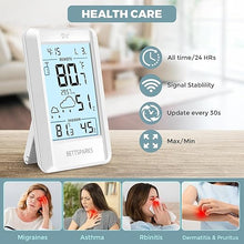 Load image into Gallery viewer, Indoor Outdoor Thermometer Wireless Remote Temperature &amp; Humidity Monitor, Inside Outside Temperature Gauge Battery Powered Home Weather Station with Clock and 330ft Range Remote Sensor for Patio
