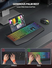 Load image into Gallery viewer, Trueque Wireless Keyboard and Mouse Combo - 9 Backlit Effects, Wrist Rest, Phone Holder, Light Up Jiggler Mouse, Ergonomic, Rechargeable Keyboard Mouse for Mac, Windows, Laptop, PC (Gray Black)
