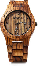 Load image into Gallery viewer, BEWELL ZS-W086B Wooden Watch Men Gifts Handmade Date Display Quartz Movement Analog Lightweight Wood Wrist Watches
