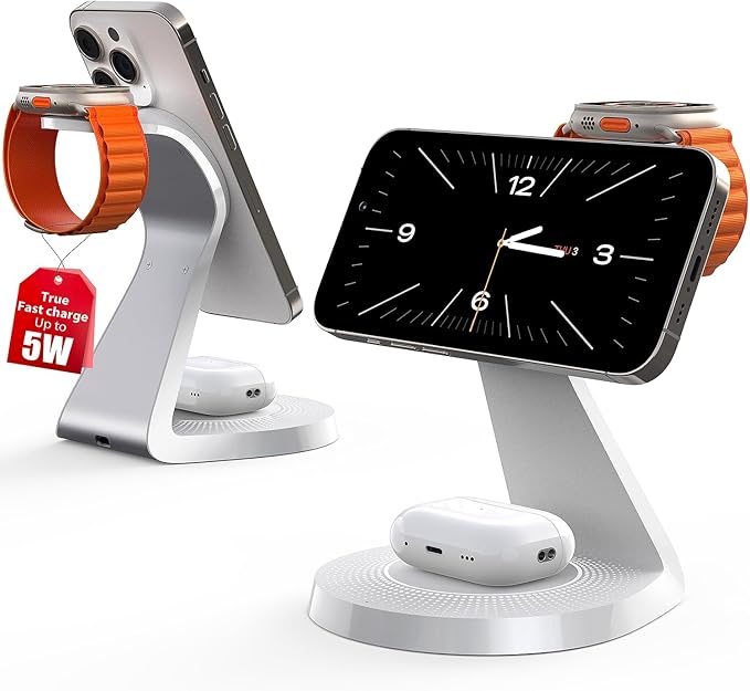3 in 1 Charging Station for Apple Devices,Mag-Safe Charger Stand Fast Charging,Wireless Charger for iPhone 16/15/14/13/12 Series,& AirPods,& iWatch(30W USB-C Charger Included)