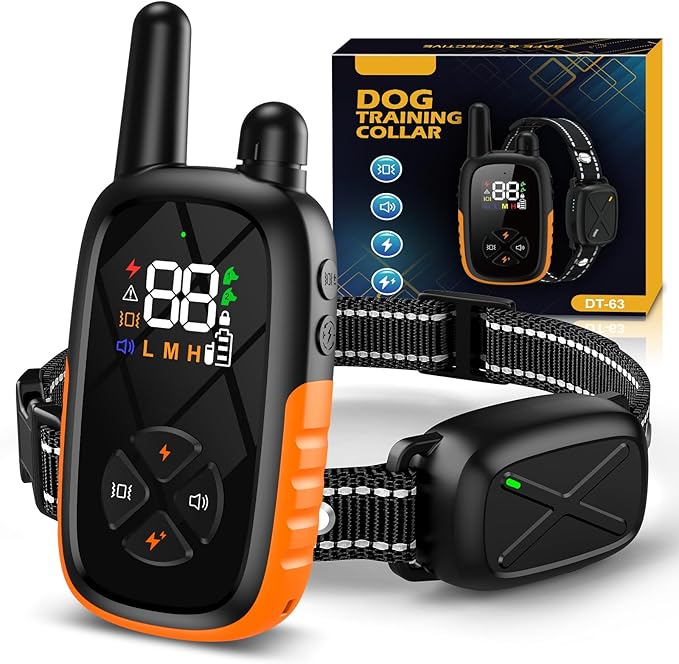 Delupet Dog Shock Collar - Electric Dog Training Collar with Remote, Rechargeable E-Collar with 4 Training Modes, Security Lock for All Breeds, Sizes