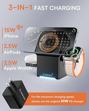 Load image into Gallery viewer, ZEEHOO 3 in 1 Charging Station for Apple MagSafe Charger, CubeTrick-X Qi2 15W Fast Wireless Charger Stand for Apple Watch, for iPhone 16,15,14,13,12 Series, AirPods (Black)
