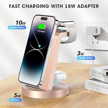 Load image into Gallery viewer, 3 in 1 Charging Station for iPhone, Wireless Charger for iPhone 16 15 14 13 12 11 X Pro Max &amp; Apple Watch - Charging Stand Dock for AirPods (Rose)
