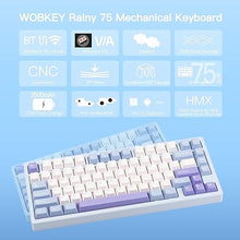 Load image into Gallery viewer, WOBKEY Rainy 75 CNC Aluminum HMX/JWK/Cocoa Switches Triple-Mode Connectivity Mechanical Keyboard with Superior Acoustics, RGB/PP/Gradient Glass/3500mAh/Violet Switch (Standard - Blue)
