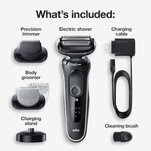 Load image into Gallery viewer, Braun Electric Razor for Men, Waterproof Foil Shaver, Series 5 5050cs, Wet &amp; Dry Shave, with Beard Trimmer and Body Groomer, Rechargeable, Charging Stand Included, Blue
