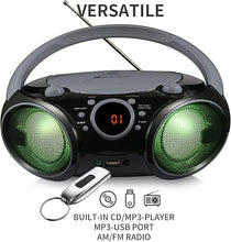 Load image into Gallery viewer, SINGING WOOD CD Boombox Portable/w Bluetooth USB MP3 Player AM/FM Radio AUX Headset Jack LED Backlit (Phantom Black)
