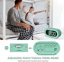 Load image into Gallery viewer, REACHER Kid&#39;s Alarm Clock for Bedroom, Mint Green LED Digit, 0-100% Dimmer, Outlet Powered, Adjustable Volume, Simple to Set and Use, Snooze, Small Size for Desk
