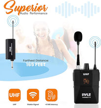 Load image into Gallery viewer, Pyle UHF Wireless Microphone System Kit - Portable Professional Cordless Microphone Set with Headset, Lavalier, Beltpack Transmitter, Receiver - Karaoke &amp; Conference
