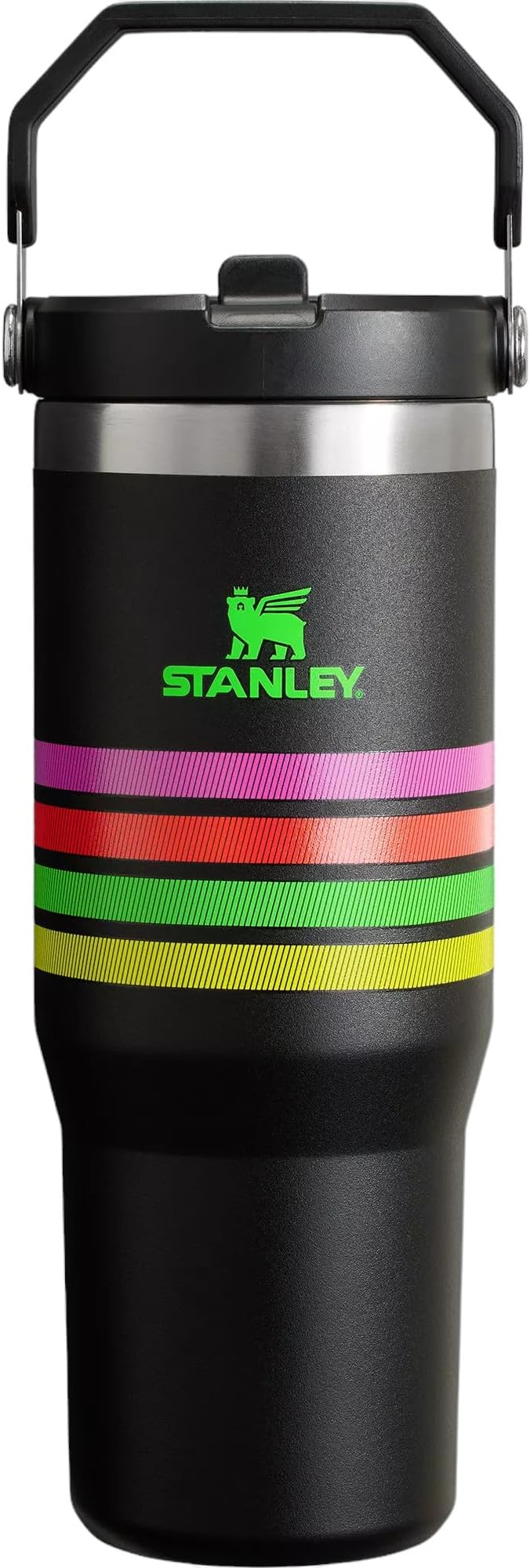 STANLEY Stainless Steel IceFlow Flip Straw Tumbler (Neon Multi Mesh Stripe, 30 oz)