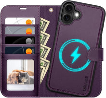 Load image into Gallery viewer, OCASE for iPhone 16 Plus Case Detachable Wallet Case with Card Holder, 2 in 1 Pu Leather Flip Folio with RFID Blocking Stand Wrist Strap Shockproof Phone Cover 6.7 Inch 2024, Dark Purple
