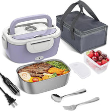 Load image into Gallery viewer, Vabaso Electric Lunch Box Food Heater, Electric Heating Lunch Boxes Lunch for Adults/Men/Car/Truck/Work, 80W 1.5L Removable 304 Stainless Steel Container, 110V/12V/24V, with Fork &amp; Spoon
