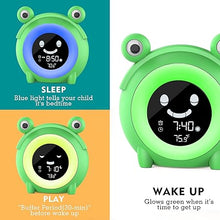 Load image into Gallery viewer, Kids Alarm Clock, Cute Frog Alarm Clock for Kids Bedroom, Toddlers Sleep Training Clock with Night Lights, Sound Machine, Indoor Temperature, Digital Wake Up Clock for Boy Girl Children Birthday Gifts
