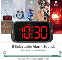 Load image into Gallery viewer, Digital Dual Alarm Clock for Bedroom, Easy to Set, 0-100% Dimmer, USB Charger, 5 Sounds Adjustable Volume, Weekday/Weekend Mode, Snooze, 12/24Hr, Battery Backup, Compact Clock for Bedside(Red)
