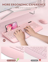 Load image into Gallery viewer, SABLUTE Wireless Keyboard and Mouse, Wrist Rest, Phone Holder, Batteries Included, 2.4G Lag-Free Ergonomic Keyboards Mouse Combo, Silent Keyboard Cordless Set for Computer, Laptop, PC, Windows, Pink
