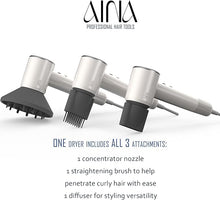 Load image into Gallery viewer, AINA Hair Dryer, Blow Dryer with Diffuser Brush Comb for Women - BLDC Hair Dryer - Brushless Motor, 110,000 RPM Lightweight, Ionic Travel, 3 Magnetic Attachments 110V/ALCI(White)

