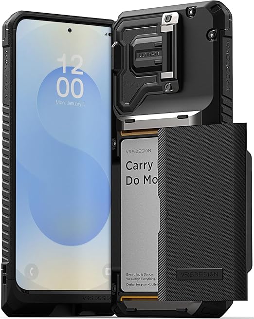 VRS DESIGN Damda Glide DuoGuard for Galaxy S25 Plus Case (2025), Premium Sturdy Fully Covered Camera Lens Protection Cover Card Holder Wallet Case (Groove Black)