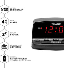 Load image into Gallery viewer, Sharp Digital Alarm Clock with Keyboard Style Controls, Battery Back-up, Easy to Use with Simple Operation, Black Case with Red LED Display
