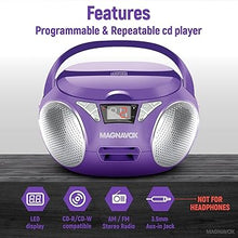 Load image into Gallery viewer, Magnavox MD6924 Portable Top Loading CD Boombox with AM/FM Stereo Radio in Black | CD-R/CD-RW Compatible | LED Display | AUX Port Supported | Programmable CD Player | (Purple)
