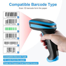 Load image into Gallery viewer, Barcode Scanner Wireless, 1D Laser Barcode Reader with Stand 2.4G Wireless &amp; USB Wired Connection 2 in 1 Plug and Play Handheld Bar Code Scaners
