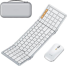 Load image into Gallery viewer, ProtoArc Foldable Keyboard and Mouse, XKM01 Folding Wireless Keyboard Mouse Combo for Business and Travel, 2.4G+Dual Bluetooth Full-Size Portable Keyboard for Laptop iPads Tablets - White
