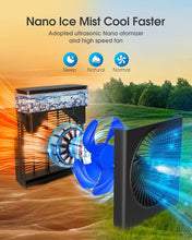 Load image into Gallery viewer, Misting Fan Portable, 8000mAh 8-Inch Rechargeable Battery Operated Fan with 600mL Water Tank, Cooling Desk Misting Fans for Outside, Perfect Quite Mist Water Spray Fans for Home Office Camping Patio

