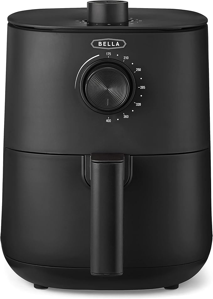 BELLA 3 Qt Manual Air Fryer Oven and 5-in-1 Multicooker with Removable Nonstick and Dishwasher Safe Crisping Tray and Basket, 1400 Watt Heating System, Matte Black