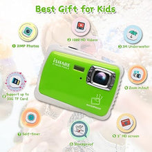 Load image into Gallery viewer, Waterproof Kids Camera, Underwater 21MP 1080P Waterproof Digital Camera with 2&quot; LCD 8X Digital Zoom Flash and Mic for Kids Girls Boys (Green)
