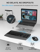 Load image into Gallery viewer, Wireless Keyboard and Mouse Combo, Ergonomic Keyboard with Wrist Rest, Phone Holder, Sleep Mode, 2.4G Lag-Free Rechargeable Compact Silent Cordless Keyboard Mouse for Windows, Mac, PC (Grey Black)
