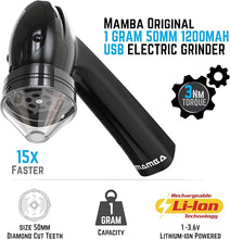 Load image into Gallery viewer, Mamba Original 1g Black USB Electric Herb Grinder. Small Portable Metal Herbal Grinder Machine &amp; Spice Mill for the Kitchen
