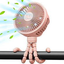 Load image into Gallery viewer, GUSGU Stroller Fan Clip on for Baby, Flexible Tripod &amp; Rechargeable Battery, Small Personal Fan, Mini Portable Fan for Travel, Handheld, Car (Pink)
