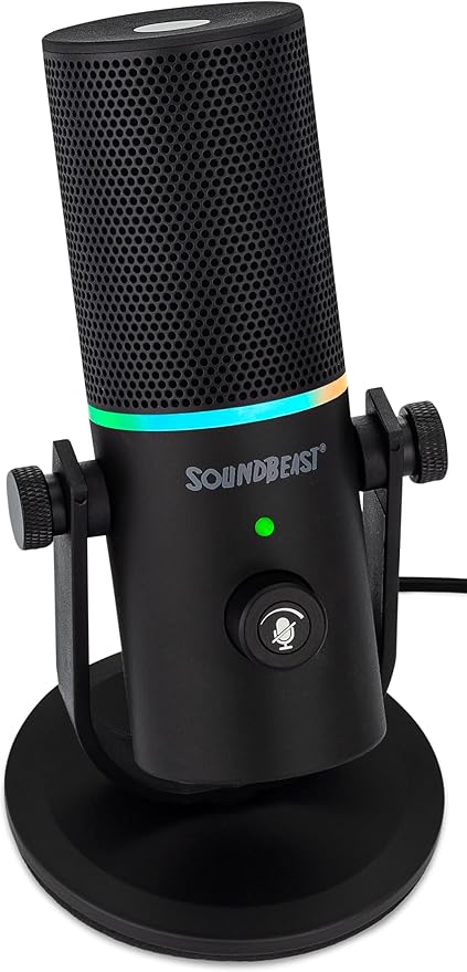 SoundBeast Firebird USB Microphone - with Volume Control, Noise Reduction Mode, RGB Lighting, Headphone Jack - for Gaming, Podcasting, Singing, Video Production, & More - for Computers