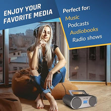 Load image into Gallery viewer, KLIM Boombox B4 CD Player Portable Audio System + AM/FM Radio with CD Player, MP3, Bluetooth, AUX,USB + Wired &amp; Wireless Mode Rechargeable Battery + Remote Control, Autosleep, Digital EQ + New
