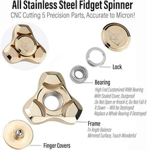 Load image into Gallery viewer, FREELOVE Metal Fidget Spinner, Stainless Steel Heavy, Long Spinning Toys, Cool Silent, Small Mini Fox Figette Spiner for Adults Men Anxiety, Quiet Bearing, Gold
