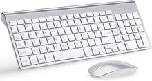 Load image into Gallery viewer, Wireless Keyboard and Mouse Ultra Slim Combo, TopMate 2.4G Silent Compact USB 2400DPI Mouse and Scissor Switch Keyboard Set with Cover, 2 AA and 2 AAA Batteries, for PC/Laptop/Windows/Mac-Silver White
