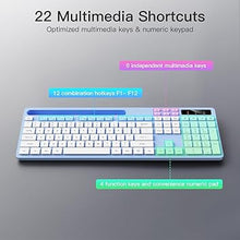 Load image into Gallery viewer, Wireless Keyboard and Mouse Combo, Soueto 2.4G Full-Sized Computer Keyboard with Phone Tablet Holder, 22 Multimedia Shortcuts, Numeric Keypad, 6 Button Silent Mouse for Windows, Mac (Blue)
