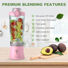 Load image into Gallery viewer, Portable Blender Personal Blender for Shakes and Smoothies with 20 Oz Travel Cup and Lid for Traveling, Outdoor, Gym, Office. (Pink)
