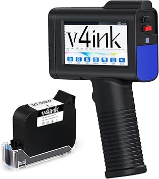 v4ink Portable Handheld Inkjet Printer BT-HH6105B2 with 0.5 Inch Print Height for QR Code Barcode Production Date Logo Serial Number Batch Coding on Plastic Carton Wood Clothes Glass Metal
