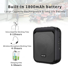 Load image into Gallery viewer, SHIDU Mini Voice Amplifier Portable Bluetooth Speaker with UHF Wireless Microphone Headset 10W 1800mAh PA system Supports MP3 Format Audio for Teachers, Coaches, Training, Tour Guide.
