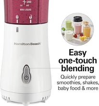 Load image into Gallery viewer, Hamilton Beach Portable Blender for Shakes and Smoothies with 14 Oz BPA Free Travel Cup and Lid, Durable Stainless Steel Blades for Powerful Blending Performance, White ( 51101V)
