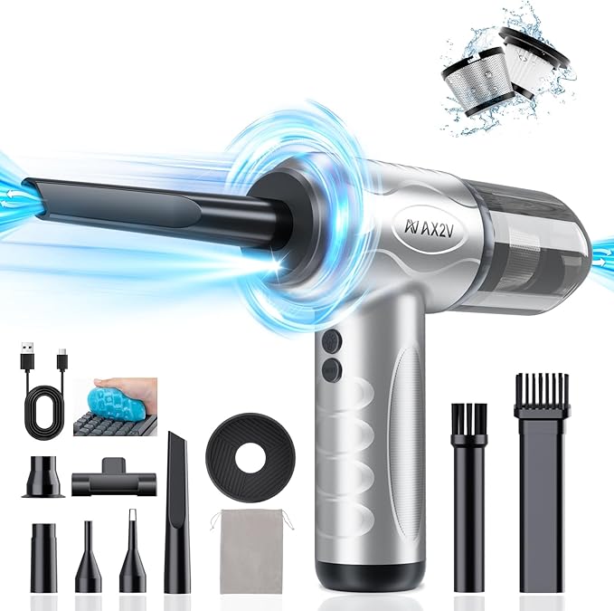 4-in-1 Compressed Air Duster, 120000RPM Mini Vacuum Keyboard Cleaner, Air Blower& Pumper, Keyboard Duster with LED Light - Electric Air Duster Cleaner for Computer and Car Deep Cleaning