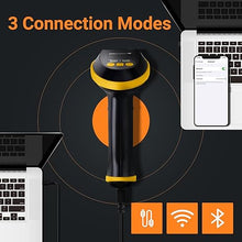 Load image into Gallery viewer, Tera Barcode Scanner Wireless with Screen: Pro Version 1D 2D QR with Setting Keypad Charging Cradle Works with Bluetooth 2.4G Wireless USB Wired Handheld Bar Code Reader HW0009 Yellow
