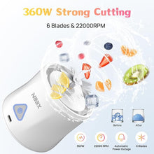 Load image into Gallery viewer, Rechargeable Portable Blender for Shakes and Smoothies, 22OZ Mini Personal Blender with 6 Blades on the go, 360W Strong Cutting Small Travel Blender Cup for Home, Kitchen, Gym White
