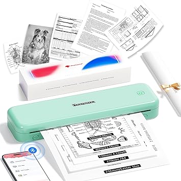 Phomemo M834 (Upgraded) Portable Printer, Wireless Bluetooth Thermal Printer, Support Multi-Size Thermal Paper, Compatible with iOS, Android & PC, Mobile Printer for Travel, Office, School, Green