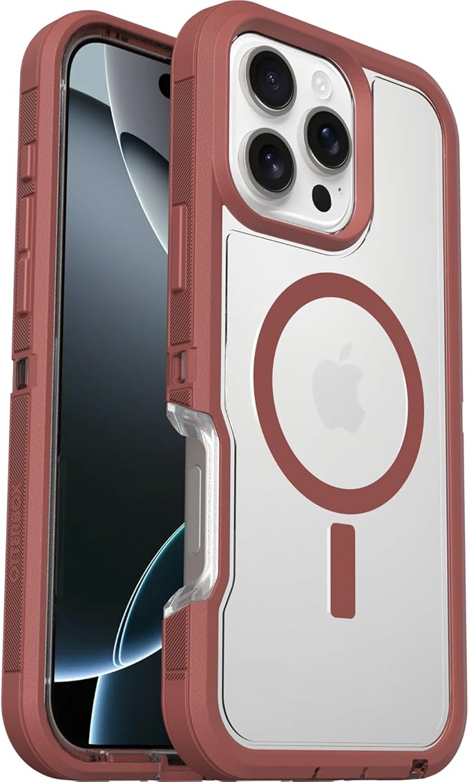 OtterBox iPhone 16 Pro Max Defender Series XT Clear Case - Brick Red Clear